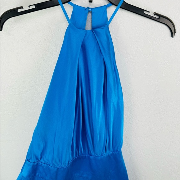 Michelle Mason Blue Silk Satin Halter Dress Slit Open Back - Picture 6 of 10